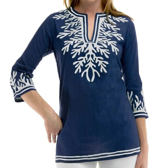 Gretchen Scott Cotton Embroidered Tunic - The Reef Navy Sz XS - Picture 10 of 10